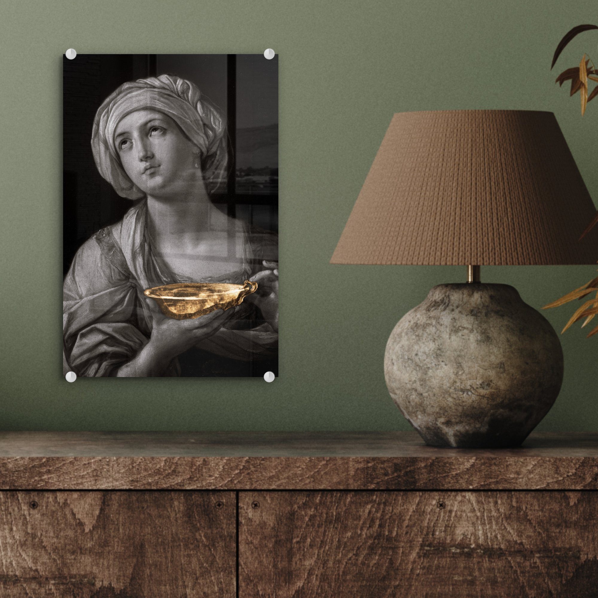 - Glas Glasbilder St), Bildnis Foto einer MuchoWow - - Acrylglasbild Bilder Guido auf Gold, Glas Reni auf Wanddekoration - (1 Frau Wandbild -