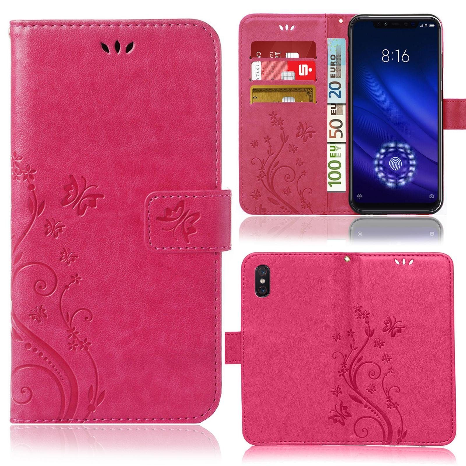 Numerva Handyhülle Bookstyle Flower für Xiaomi Mi 8 / Mi 8 Pro, Handy Tasche Schutzhülle Klapphülle Flip Cover mit Blumenmuster