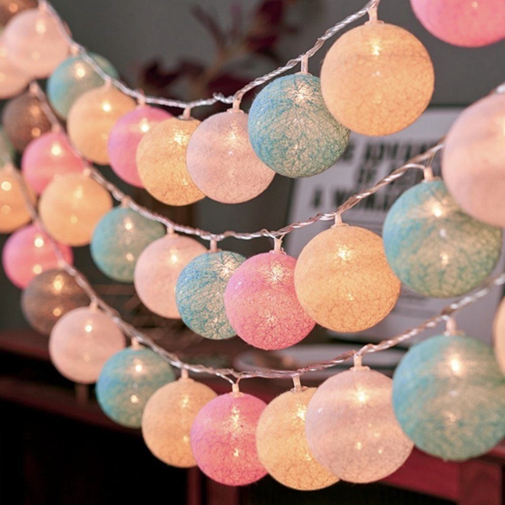 DAYUT LED-Lichterkette 3m Cotton Ball Fairy Lights, Weihnachtsdekoration