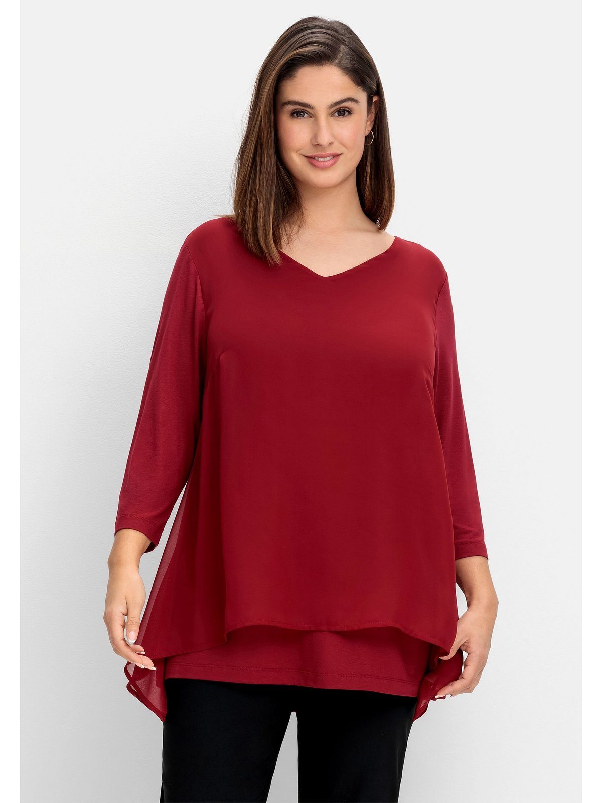 Sheego 3/4-Arm-Shirt Große Größen mit Chiffon-Oberteil