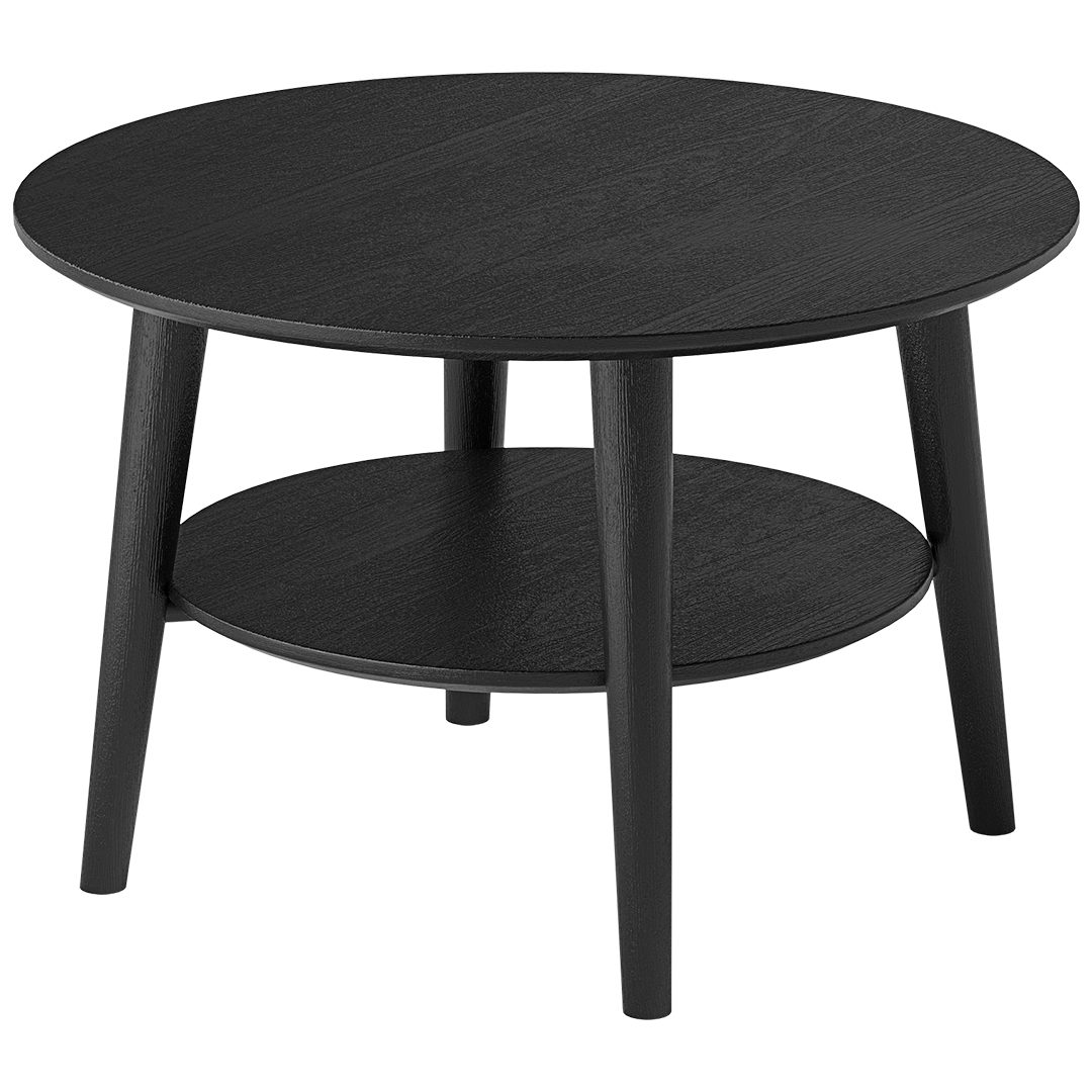 skølm Couchtisch Mjölnir aus Eiche Massivholz (Schwarz lackiert), Wohnzimmertisch Ø70 cm mit 2 Ablagen, auch in oval erhältlich