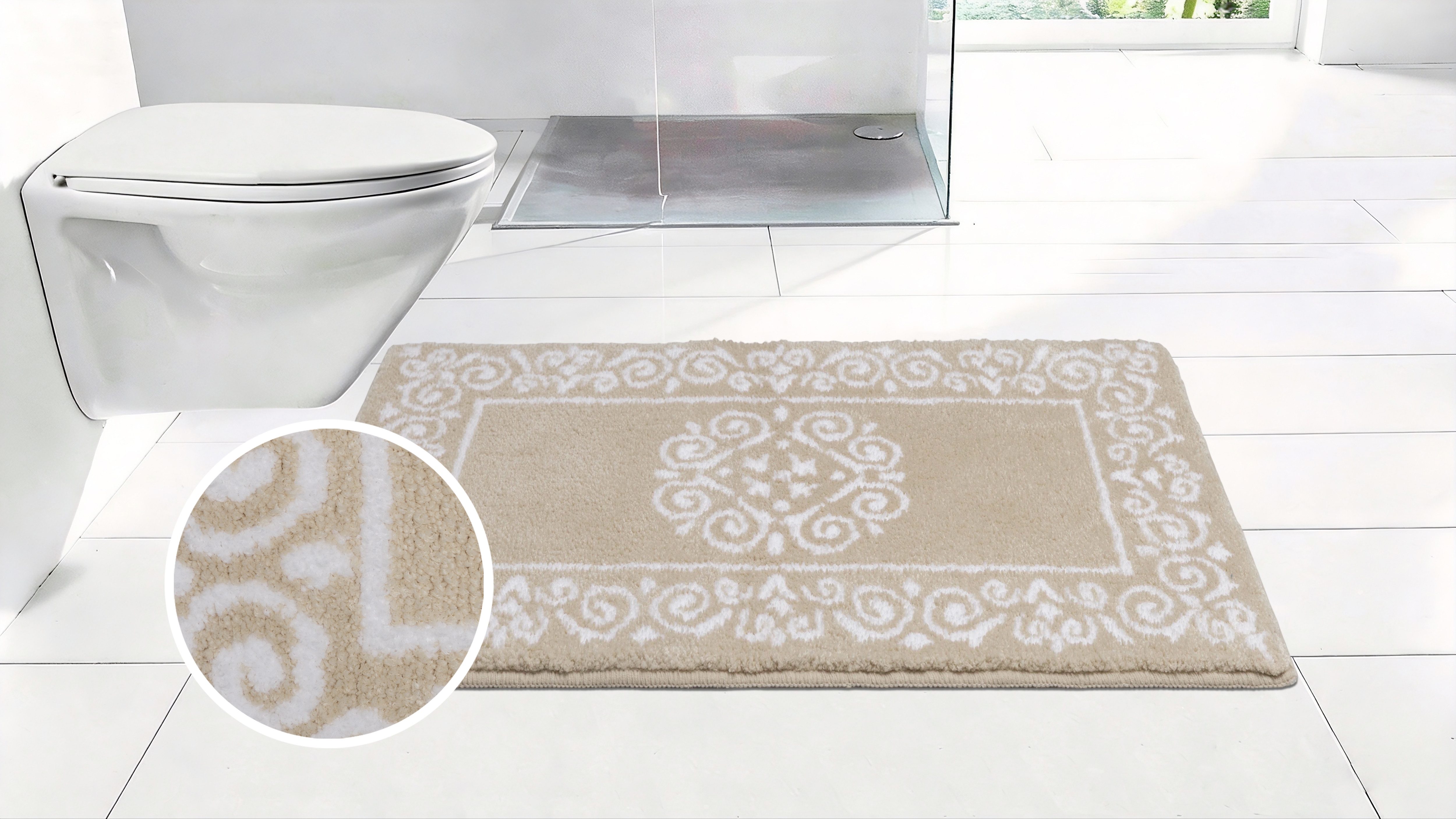 OTTO home Badematte Dafna, Badteppich, Badvorleger, Badezimmer Teppich, Höhe 12 mm, rutschhemmend beschichtet, schnell trocknend, fußbodenheizungsgeeignet, Polyester, rechteckig, Orient-Optik, Vintage Design