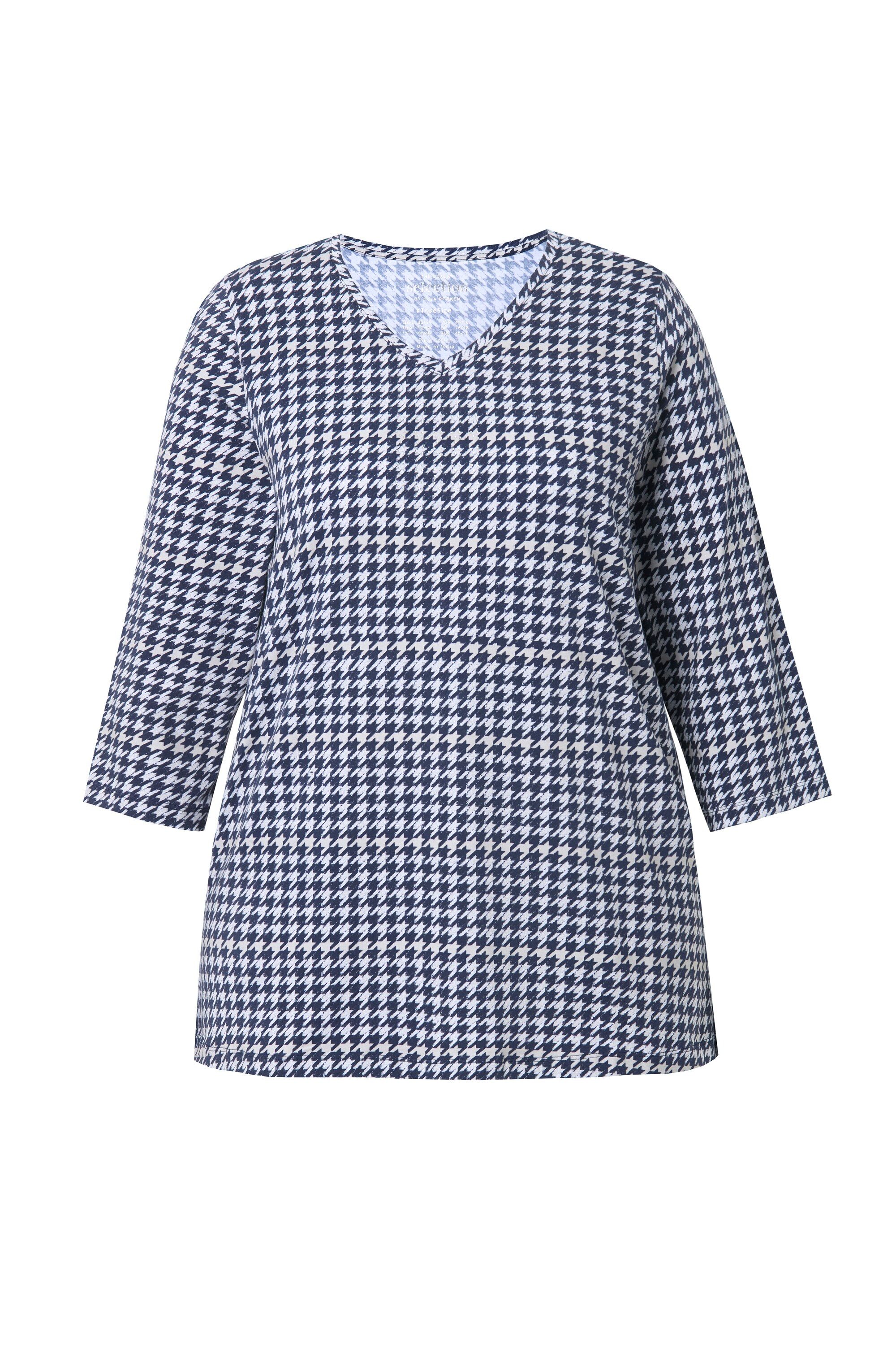 Ulla Popken T-Shirt Shirt Hahnentritt V-Ausschnitt günstig online kaufen