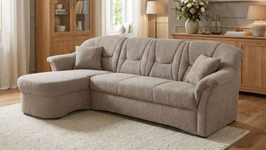 OTTO home Ecksofa Langelland 232 x 146 cm, auch mit Schlaffunktion, mittelfester Sitz, L-Form, mit Federkern, pflegeleichter, weicher Luxus-Microfaser