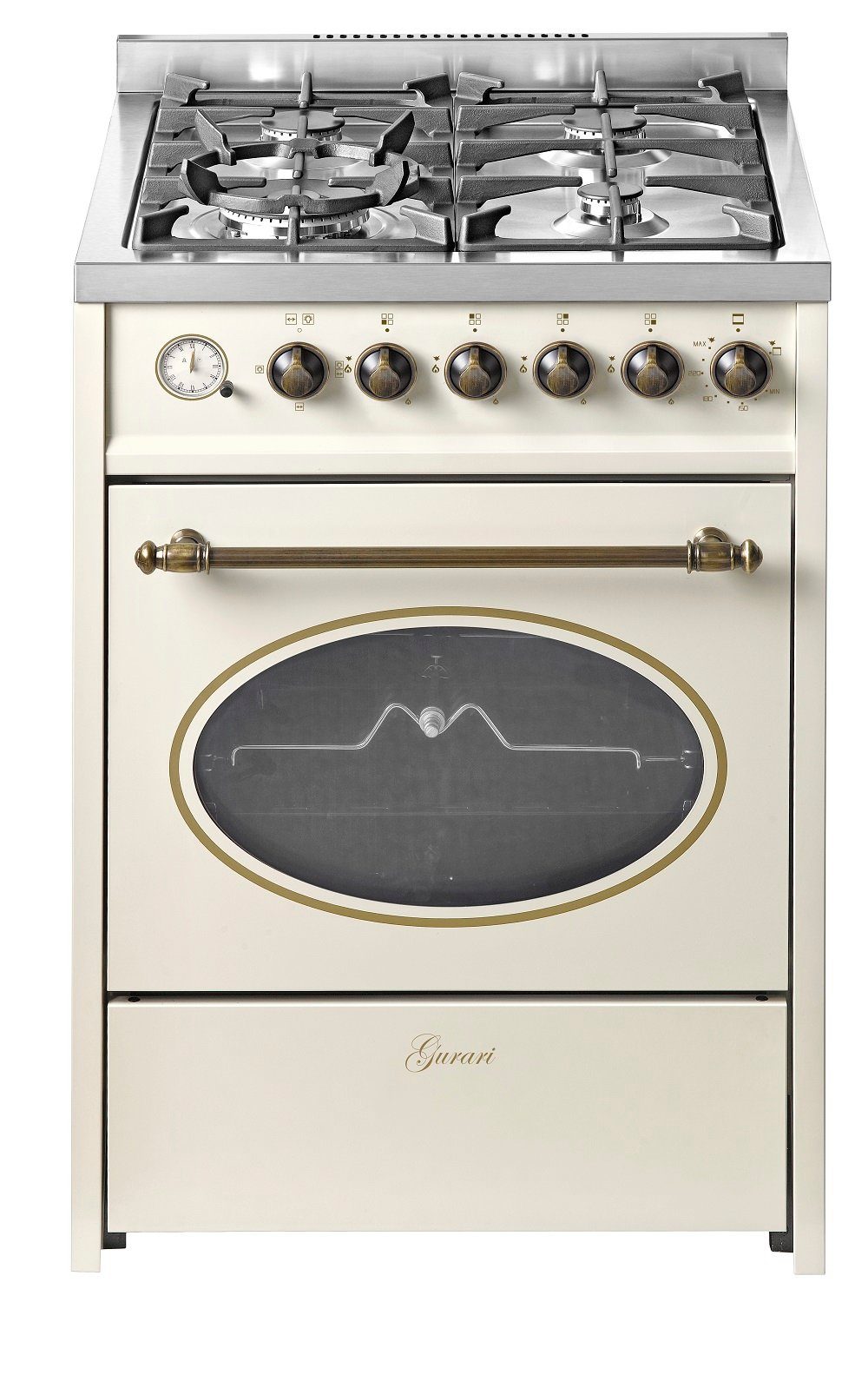 GURARI Gas-Standherd GCH G 614 CR Gas Standherd 60 cm Erdgas Fl.Gas 4 Kw WOK Gasgrill, mit 1-fach-Teleskopauszug, Standherd 60 cm Erdgas Fl.Gas 4 Kw WOK, Gasgrill, Range Cooker