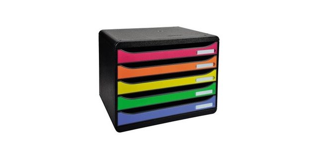 EXACOMPTA Organizer “Schubladenbox Big-Box plus quer 5 Schubfächer DIN A4 quer Polystyrol Gehäusefarbe: schwarz Farbe der Schublade: harlekin”