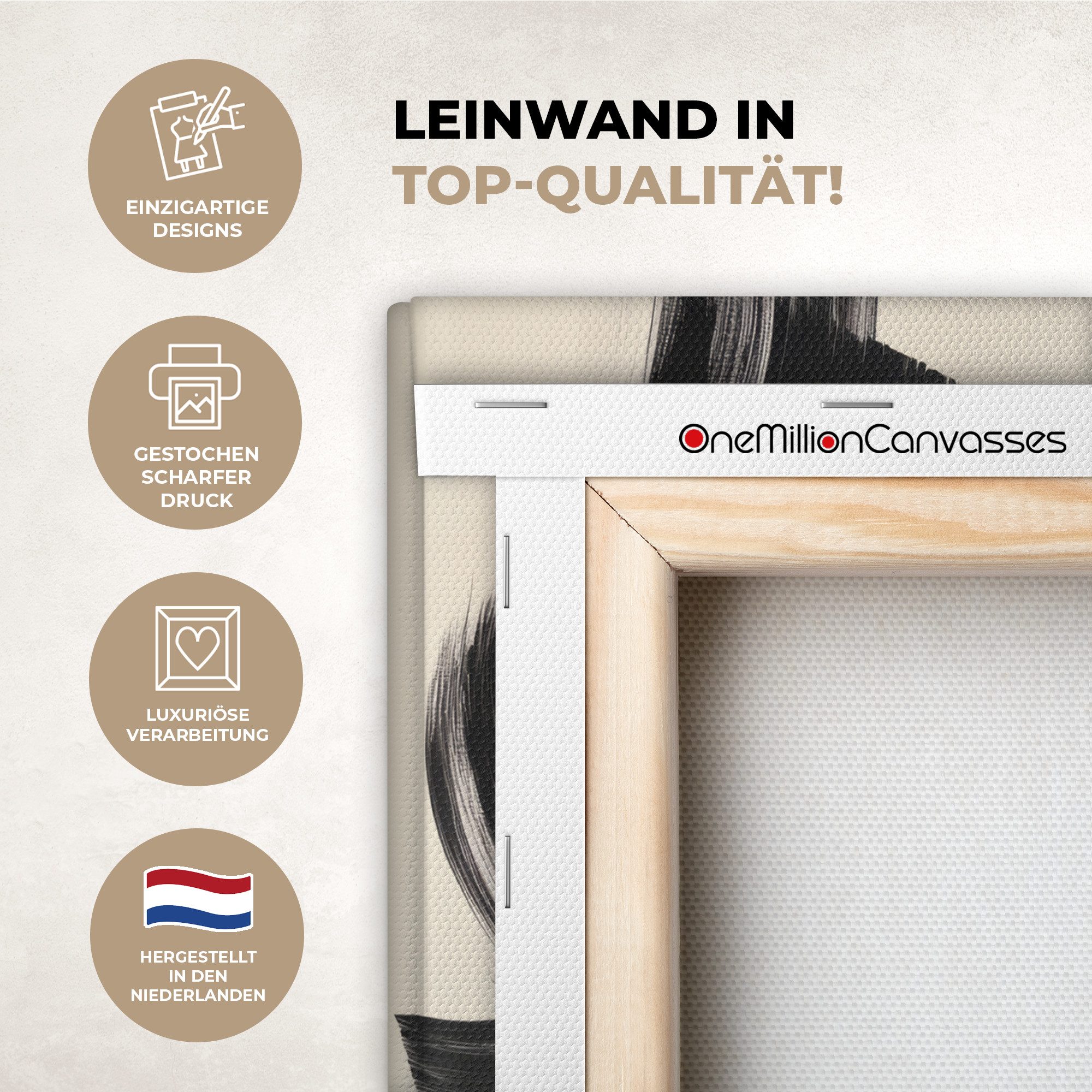OneMillionCanvasses® Leinwandbild Streifen - Schwarz - Abstrakt, Fotodruck (1 St), Leinwand Canvas Wandbild, Wanddekoration 20x30 cm