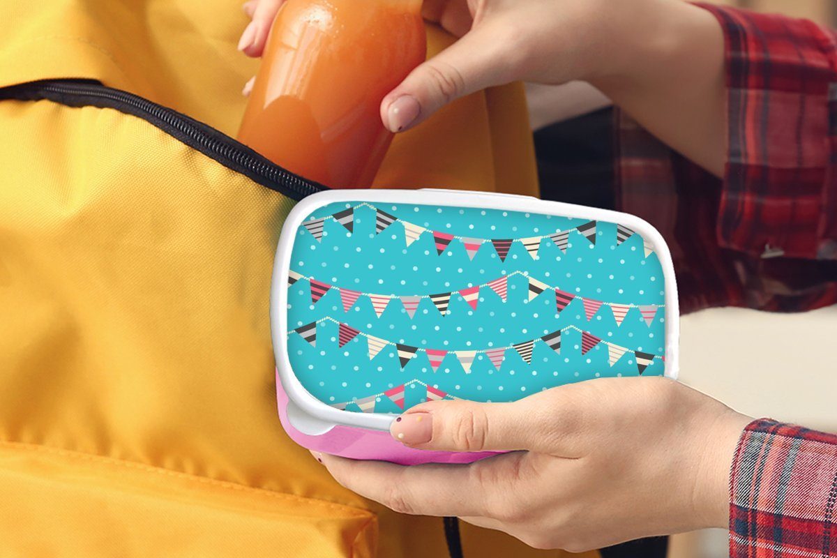 MuchoWow Lunchbox Schnittmuster - (2-tlg), Fahnen, rosa Brotdose Kunststoff Erwachsene, für Snackbox, Geburtstag Mädchen, Kunststoff, Brotbox - Kinder