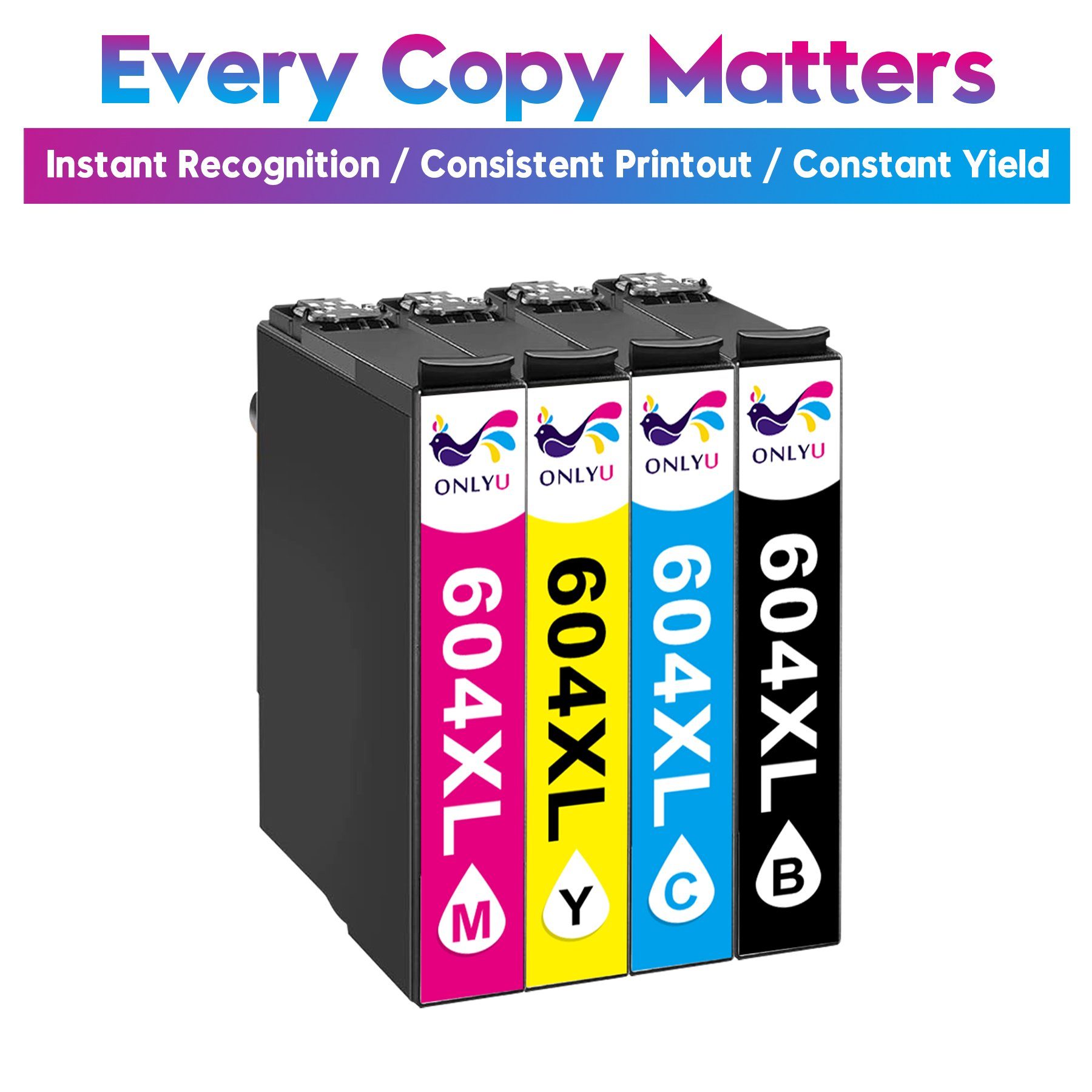 ONLYU 4PK Kompatibel mit Epson Epson WF-2930DWF 604 XP-2205 für WF-2910DWF 604XL (Schwarz/Cyan/Magenta/Gelb XP-4250) XP-2200 ersetzt für XP-3200 XP-3205 Druckerpatronen XP-4205 WF-2950DWF, Tintenpatrone WF-2935DWF XP-4200