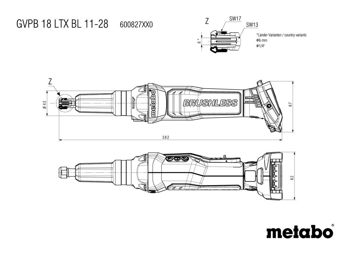 metabo Akku-Geradschleifer GVPB 18 LTX BL 11-28, max. 28000 U/min, Ohne Akku im Karton