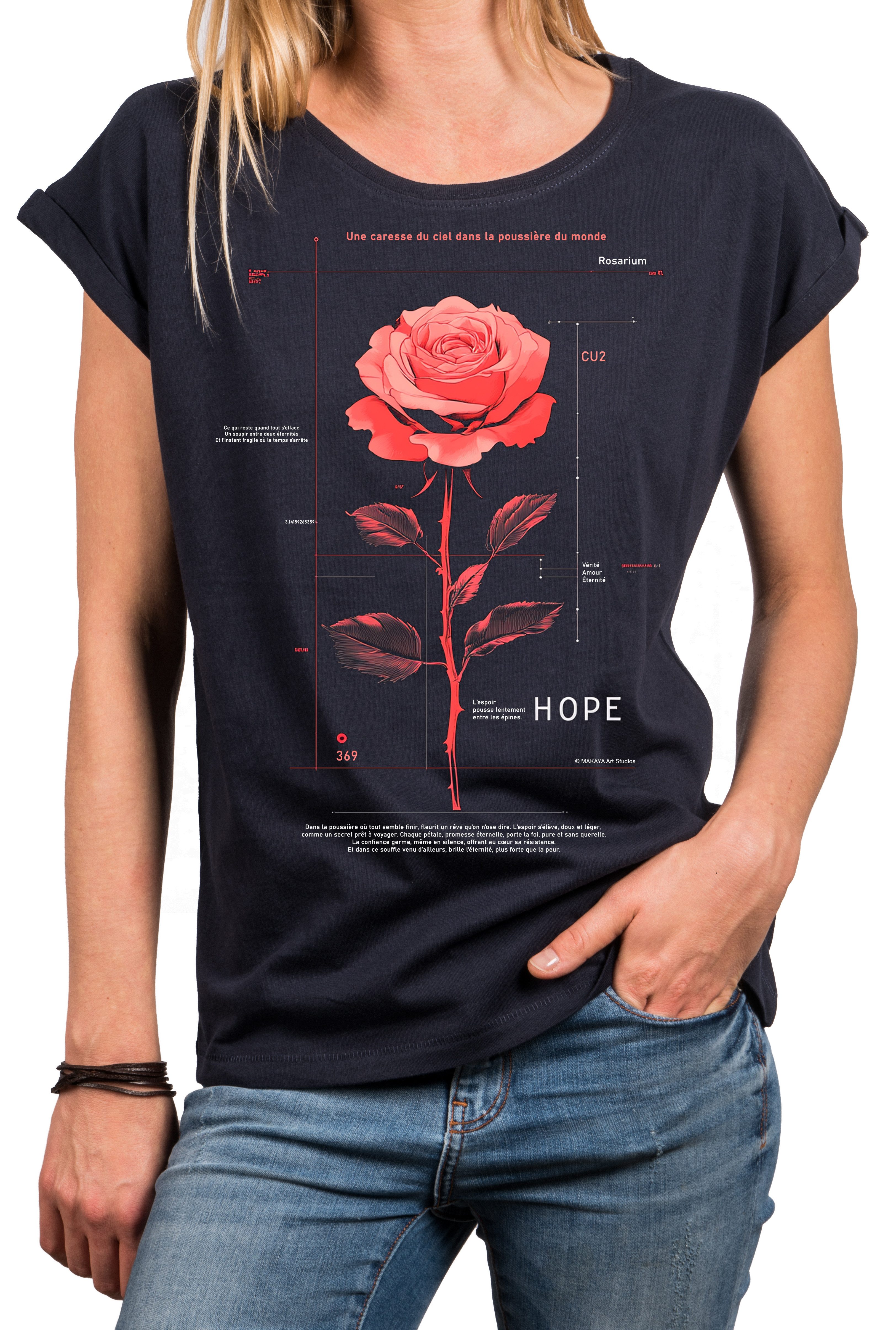 T-Shirt Damen-Top mit Rosendesign – femininer Print in Rosa