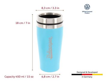 VW Collection by BRISA Coffee-to-go-Becher Volkswagen Isolierter-Edelstahl Thermobecher, Edelstahl, Stilvoller türkiser Travel Mug mit VW Logo, 450ml