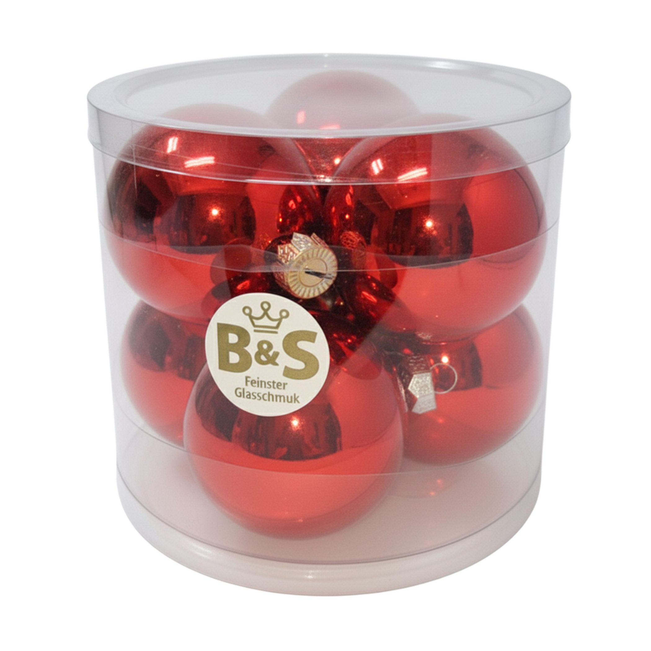 B&S Weihnachtsbaumkugel Baumschmuck Rot glanz 6 Stück Ø 8 cm Glas