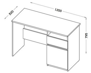 Feldmann-Wohnen Schreibtisch Arcca (1-St), 120x52cm 1-türig weiß