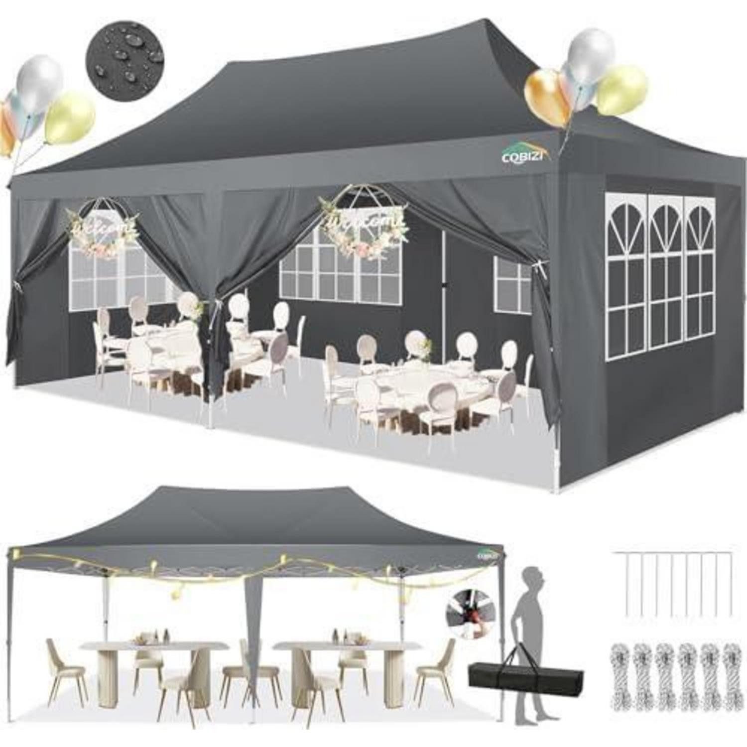 LuxusKollektion Faltpavillon Faltpavillon 3x6m Grau Spitzdach