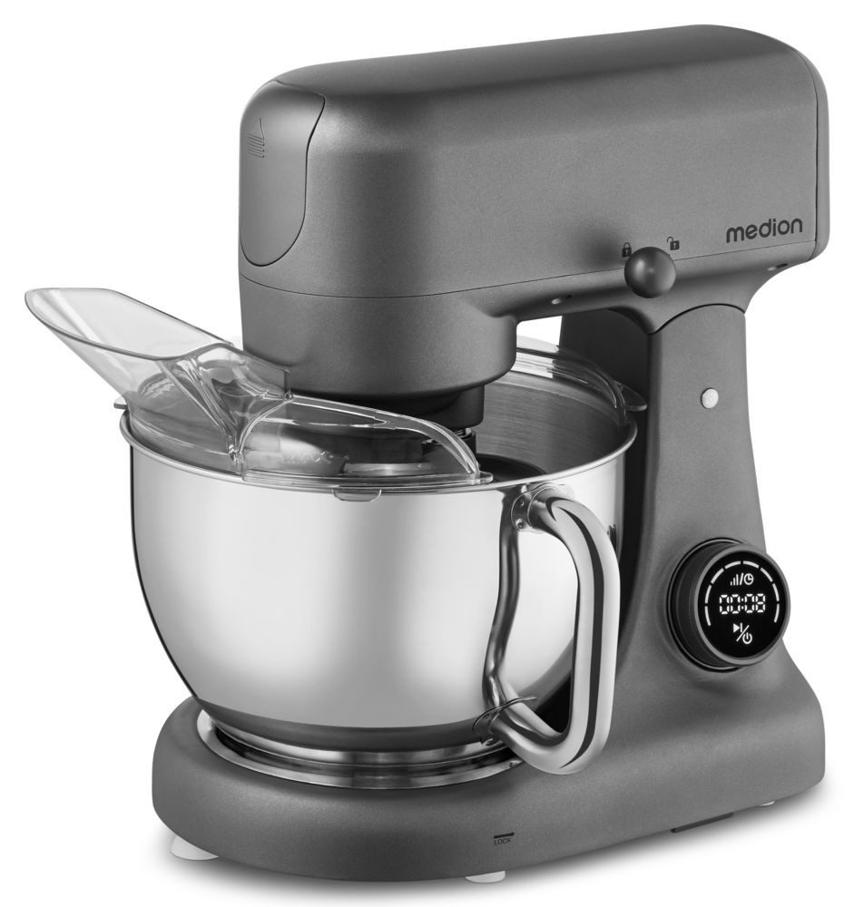 Medion® Küchenmaschine MD12600, Ultraleiser 800 W Gleichstrom-Motor, 800 W, 4,7 l Schüssel, Mit umfangreichem Zubehör-Set, Fleischwolf-Aufsatz, Gemüsereibe