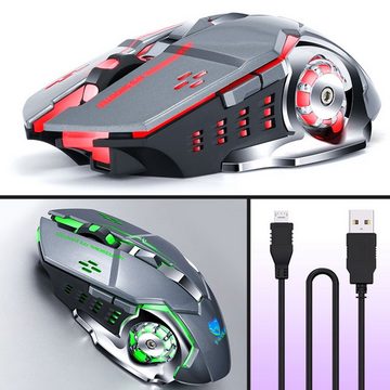 Diida Kabellose Maus,Bluetooth-Maus,2.4GHz,Stumm,Wiederaufladbar Maus (4-Farben-Atemlicht,DPI einstellbar,Drahtlos + Bluetooth-Modus)