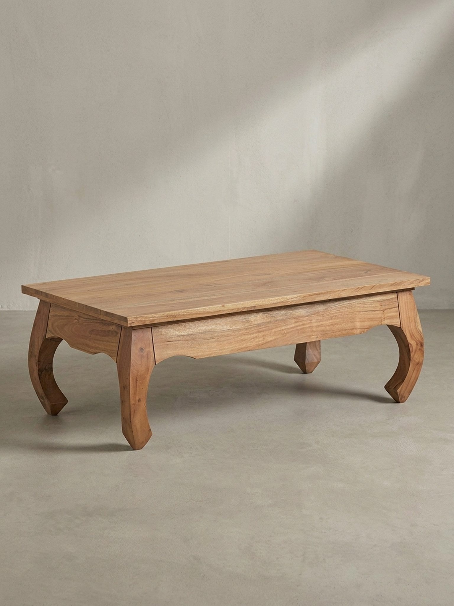 KADIMA DESIGN Couchtisch Kaffeetisch KANADA - Opium-Form, Massivholz, große Ablage