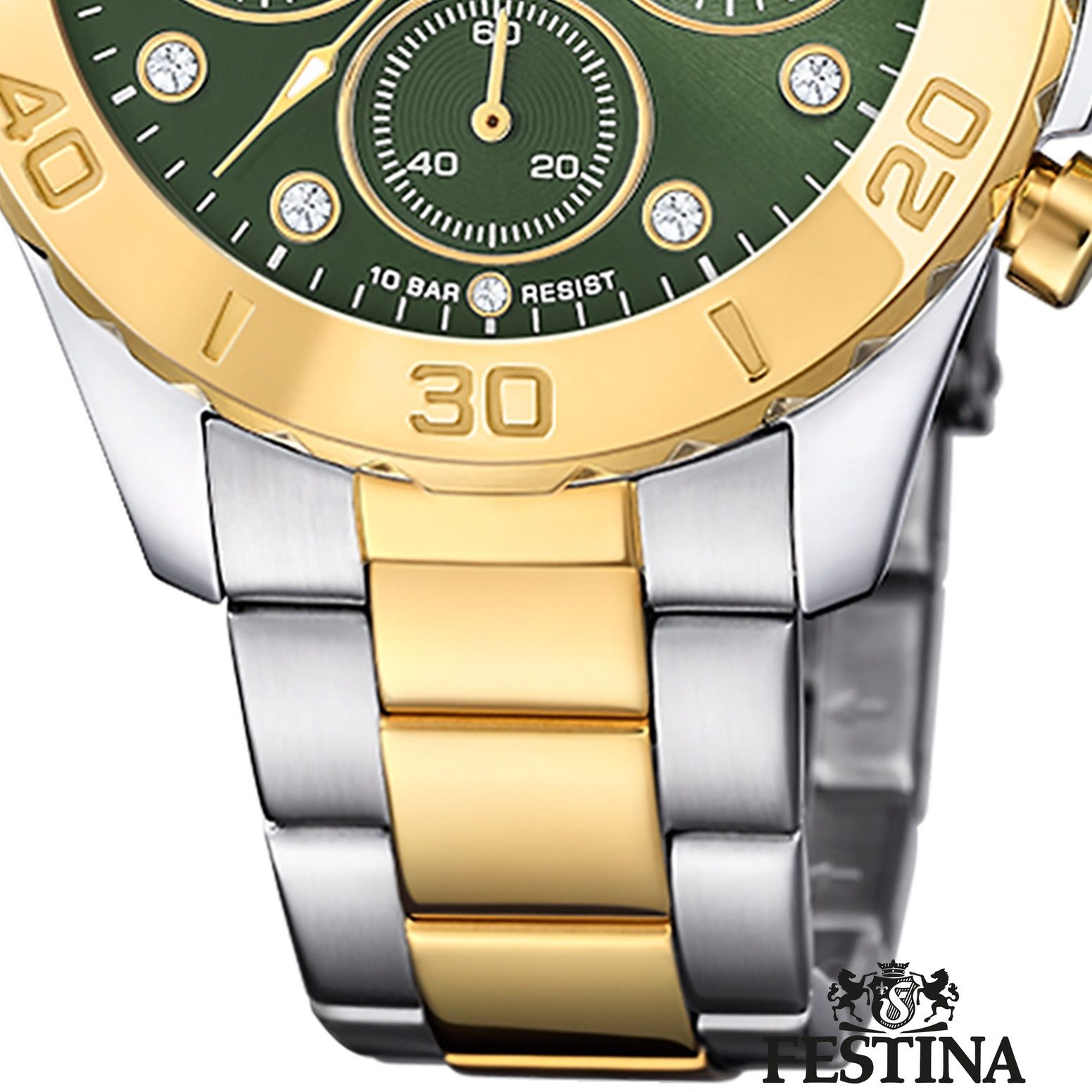 Festina Chronograph Festina Damenuhr Edelstahl silber gold, (Chronograph), Damen Armbanduhr rund, Edelstahlarmband silber, gold, Casual