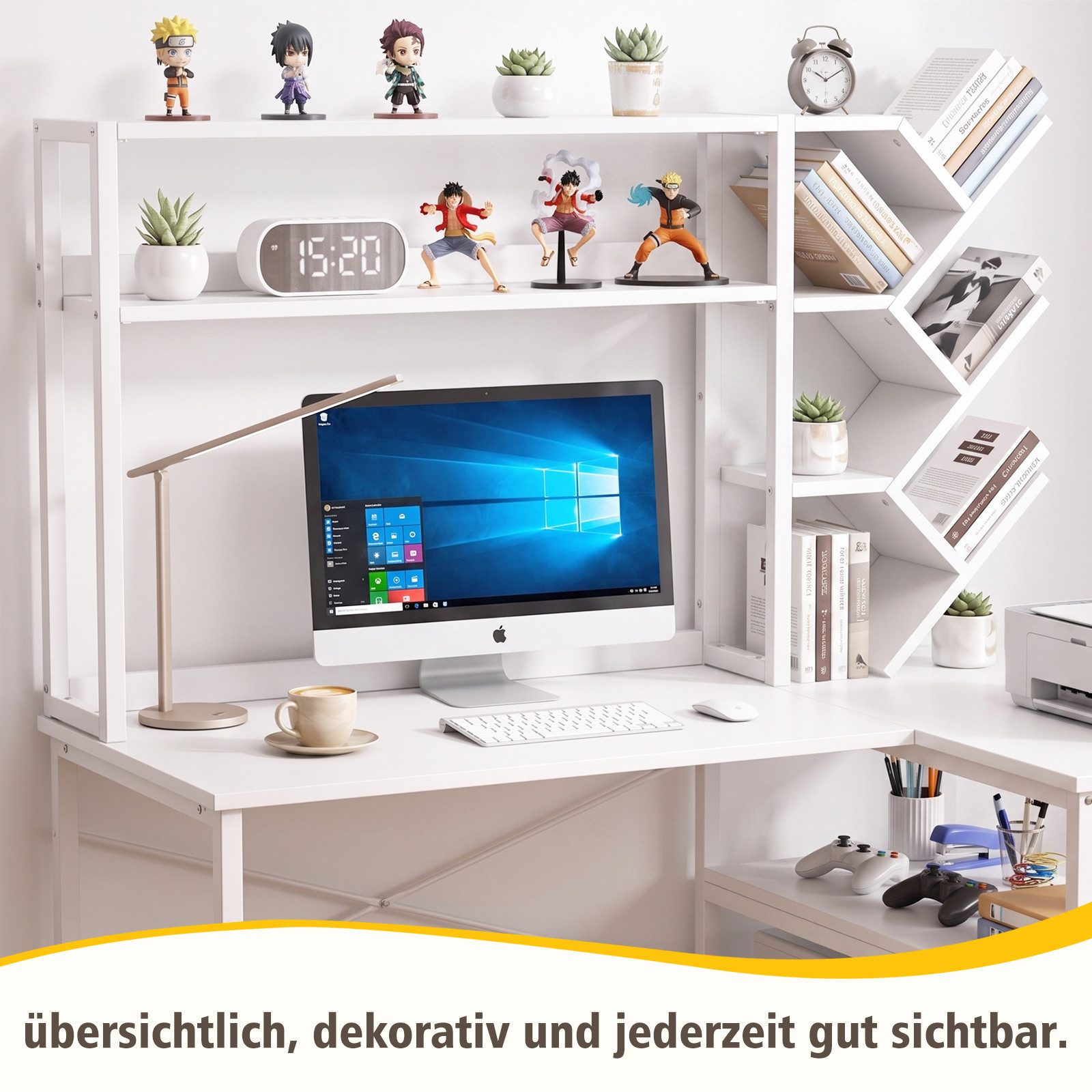 Patbrela Eckschreibtisch L-form mit Bücherregal 130 cm Computertisch, viel Stauraum, für Homeoffice und Arbeitszimmer – Bild 4 von 5