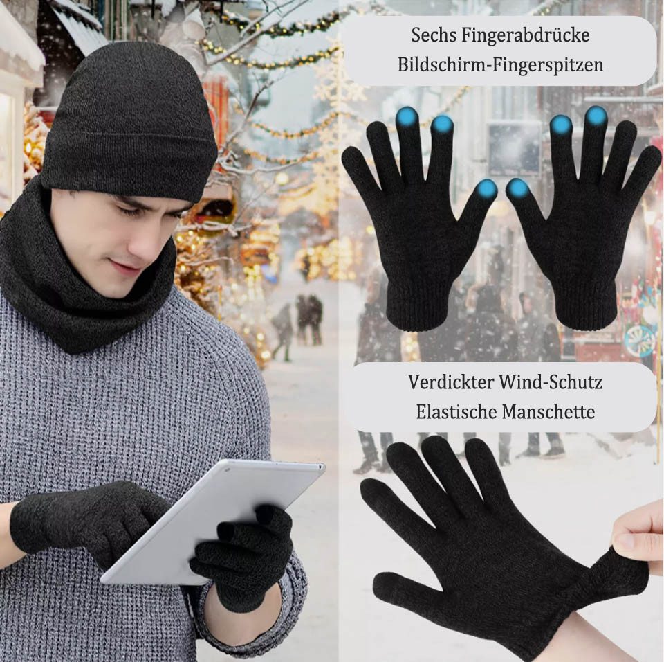 Cachito Mütze & Schal Modisches und warmes 3-teiliges Set aus Schal, Mütze und Handschuhen Unisex, Herbst-/Winter-Set mit Beanie, Handschuhen und Schal