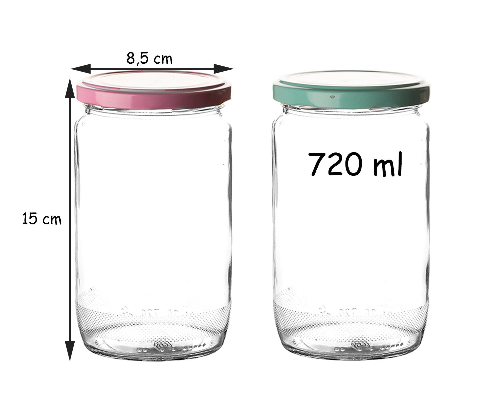 Deckel mit Set Einmachglas 6er in Einmachgläser und 720 ml, BigDean rosa pastell-grün Glas