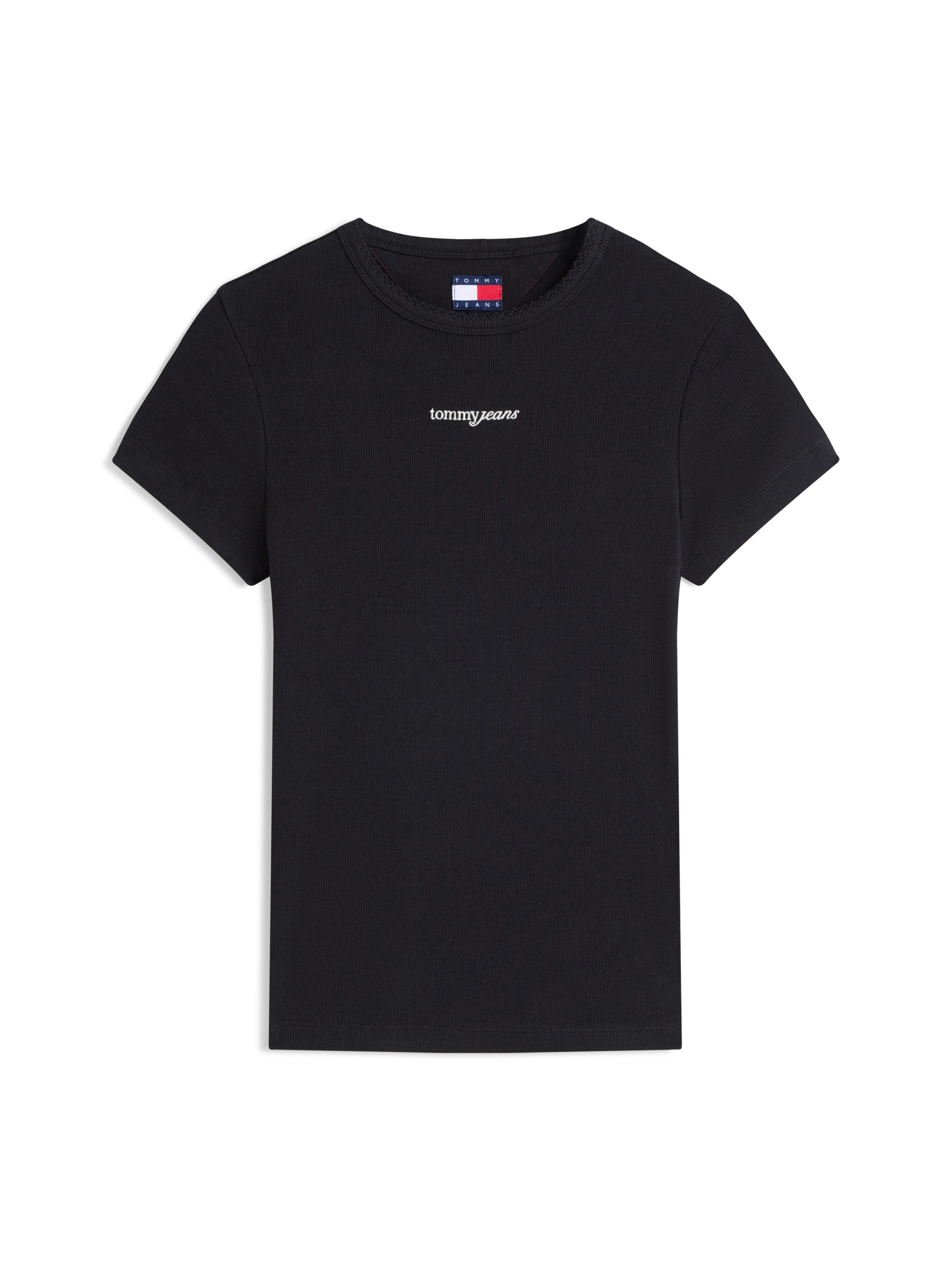 Tommy Jeans Kurzarmshirt TJW SLIM SCRIPT RIB SS TEE Baumwollmischung, slim fit, in gerippter Struktur – Bild 5 von 5