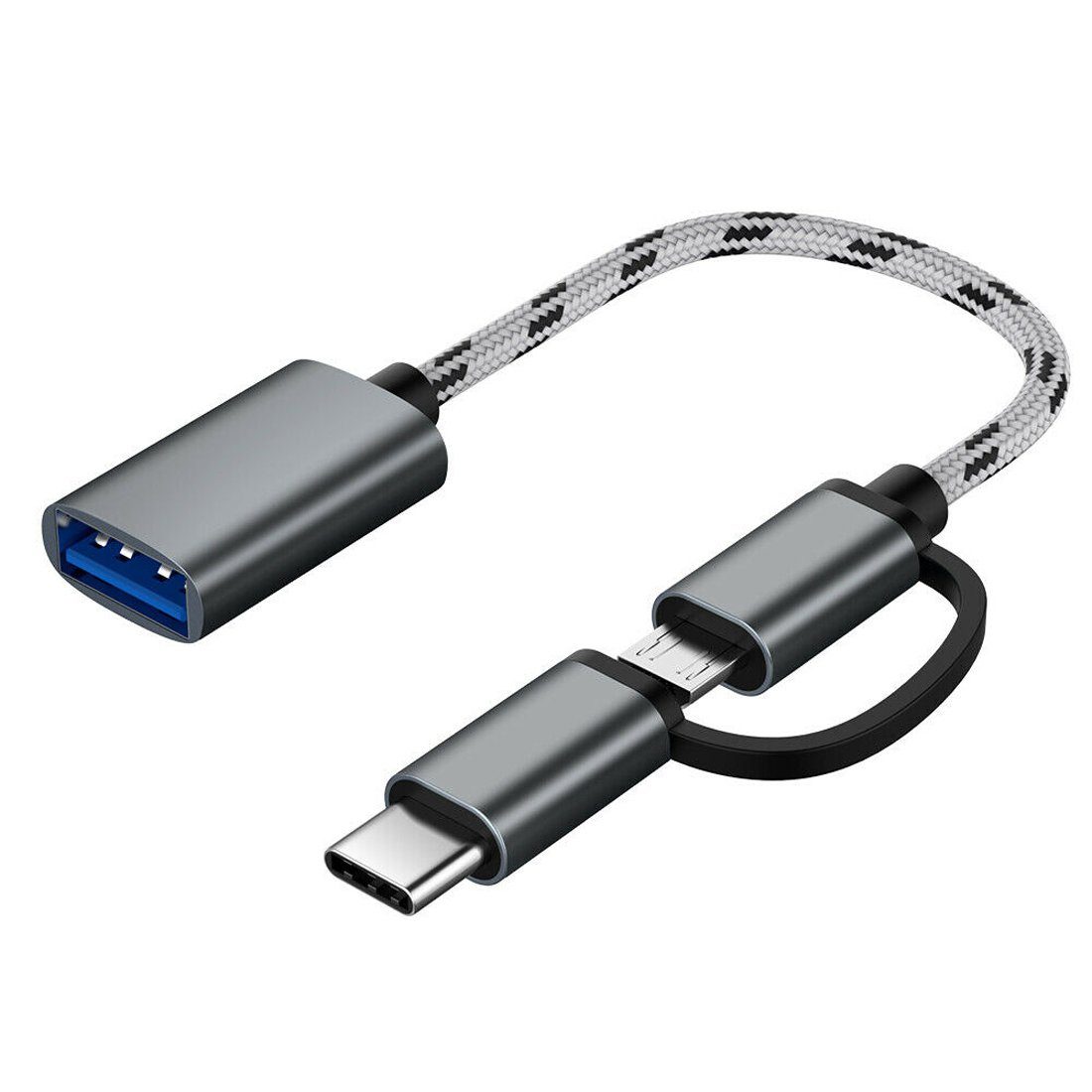 Bolwins H79 2in1 Typ-C + Micro USB Stecker zu USB 3.0 Buchse OTG Adapter Kabel USB-Kabel, USB-C Stecker / Micro-USB 5-Pin Stecker, USB Typ-A Buchse (18 cm), 2-in-1 Adapter (Micro-USB & USB-C), USB-OTG-fähig
