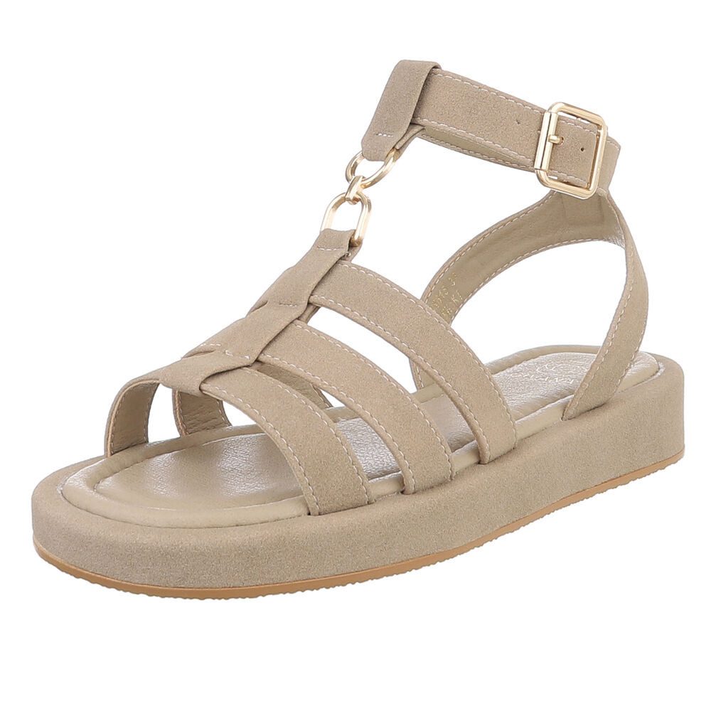 Ital-Design Beige Sandalen mit verstellbaren Riemen für Damen Riemchensandalette (89372489) Keilabsatz/Wedge Riemchensandalen in Hellbraun