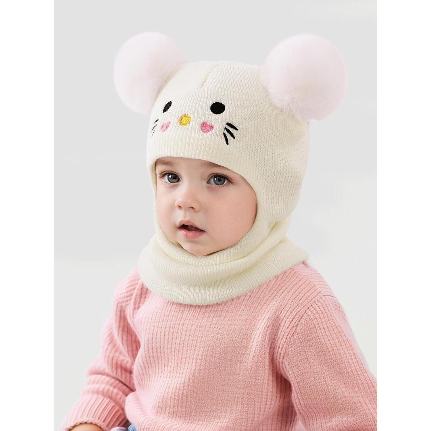 LuxusKollektion Sturmhaube Wintermütze Kinder Sturmhaube Thermo Winddicht Kapuze Katzen Weiß