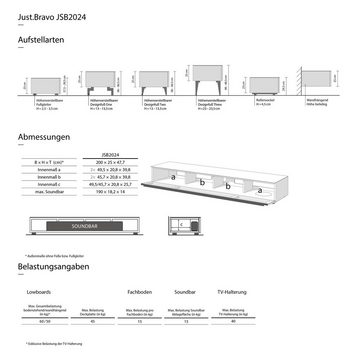 JUST by Spectral Lowboard Just.Bravo JSB2024 mit Stoffklappe und satinierter Glasdeckplatte (Optional mit TV-Halterung)