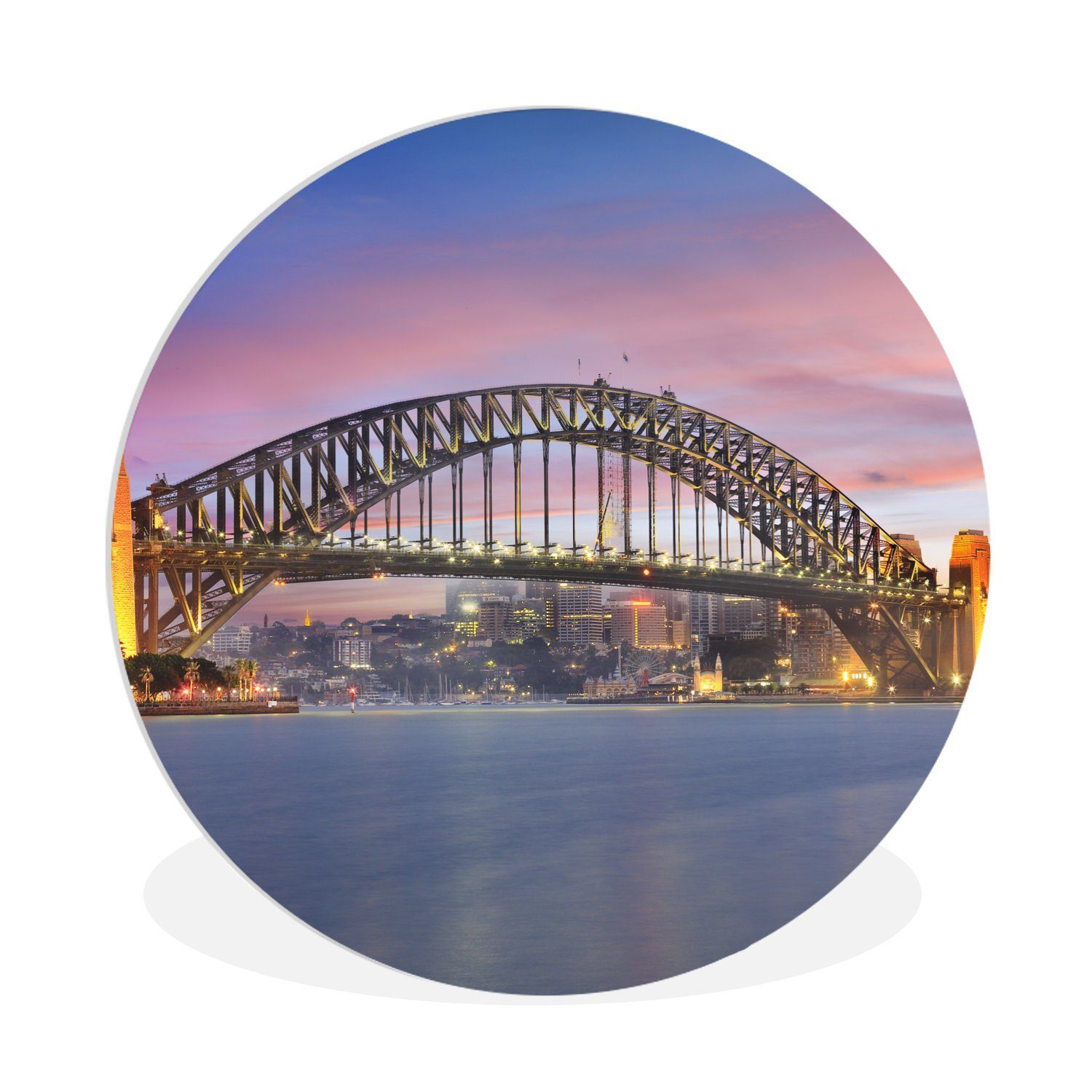 MuchoWow Gemälde Skyline von Sydney und die Sydney Harbour Bridge in Australien, (1 St), Kreis Wanddekoration Forex, Rundes Wandbild, Wohnzimmer, 30x30 cm