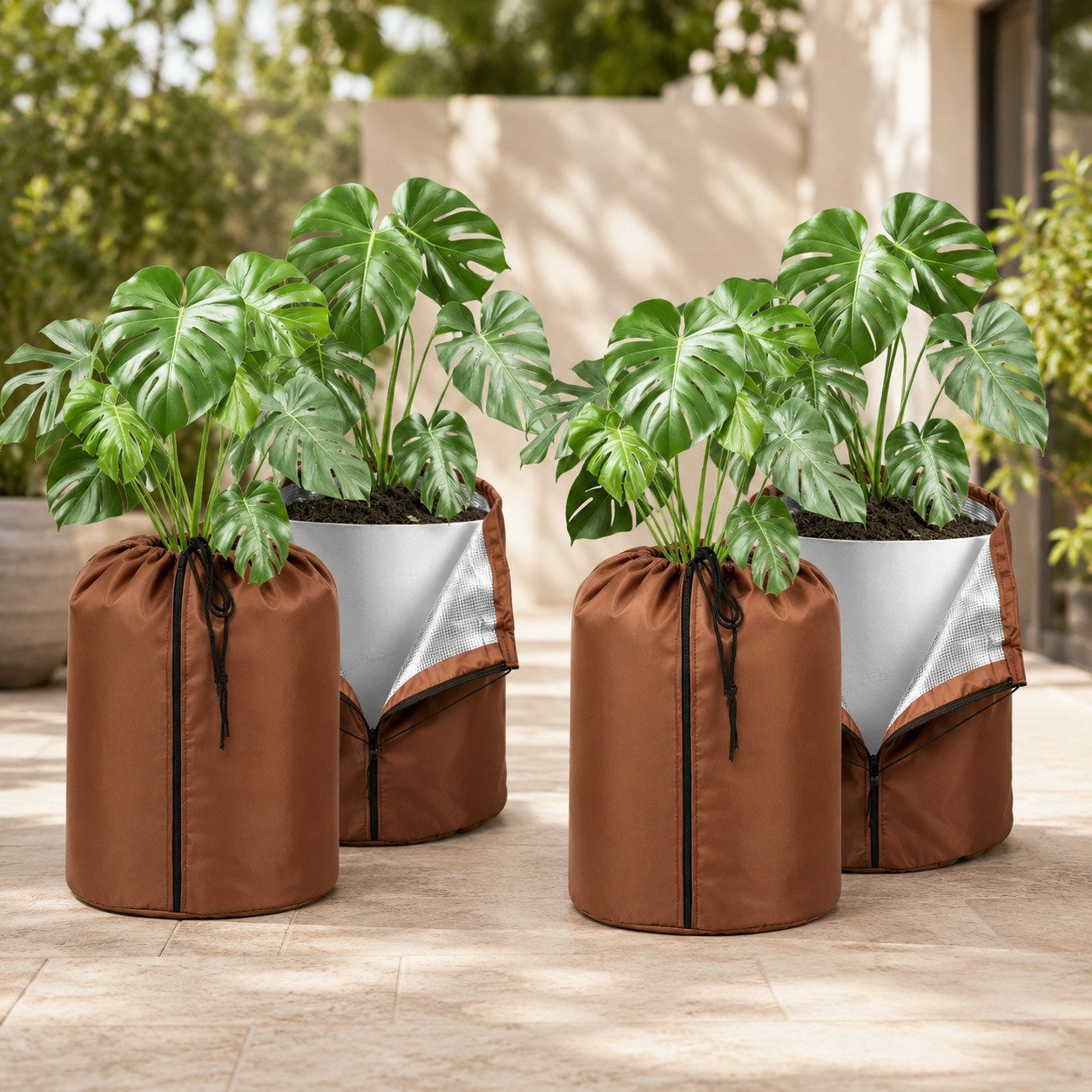 Clanmacy Winterschutzvlies 4er Winterschutz Pflanzen 70x65 cm Braun für Bäume Sträucher
