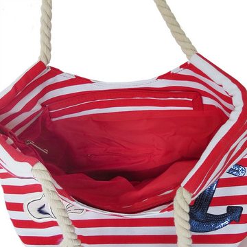 Sonia Originelli Umhängetasche Strandtasche maritim gestreift mit Patch Aufnähern "Sylt", kleine Innentasche mit Reißverschluss