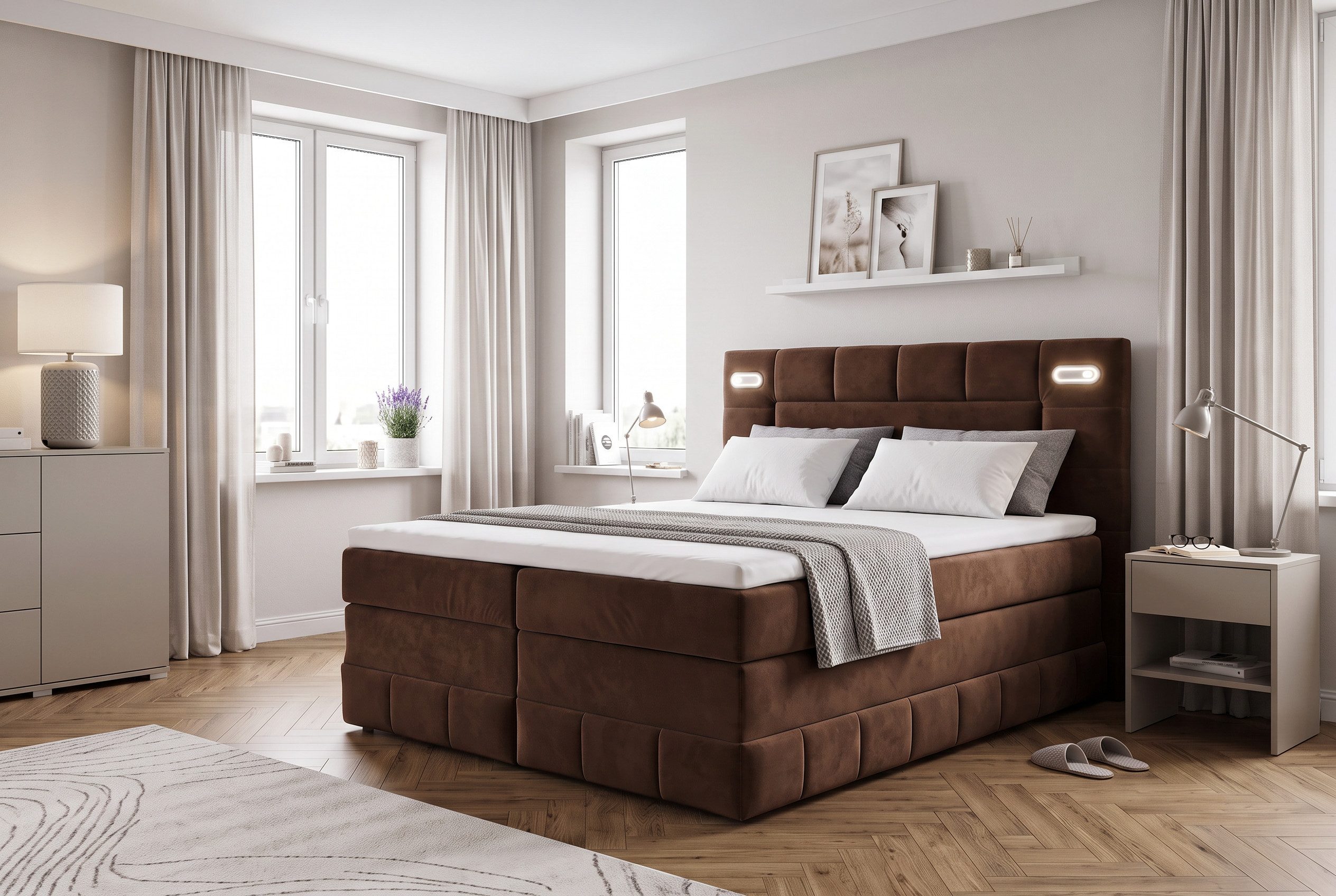 OTTO home Boxbett PHILIPPA, Polsterbett mit Bettkasten, mit Taschenfederkernmatratze H3 (Komfortliegehöhe: 64cm), mit Kaltschaum-Topper, …