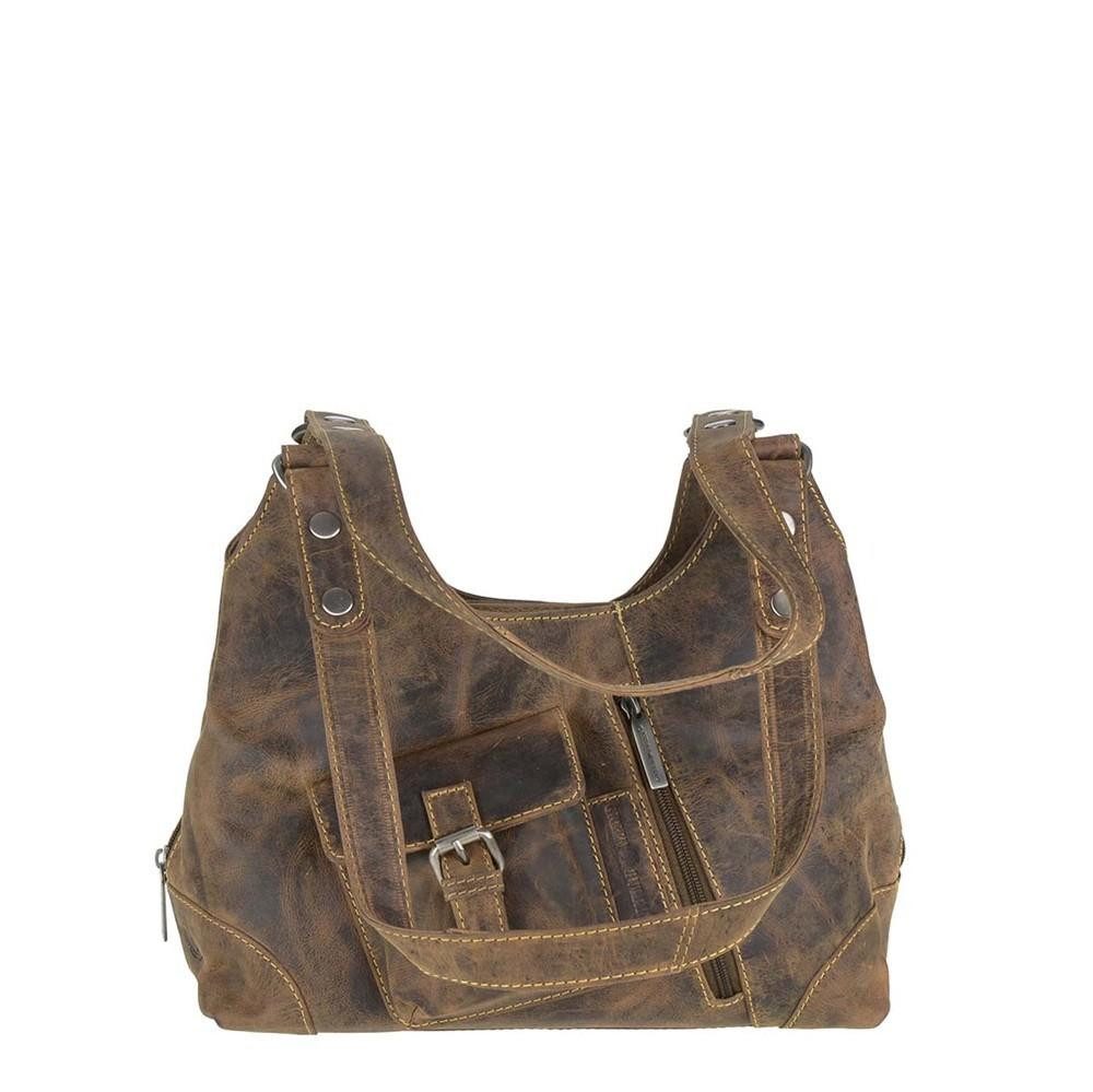Greenburry Handtasche "Vintage" Leder, used Look, Schultertasche 31x27cm, Handtasche, antikbraun