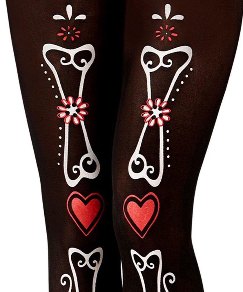 Karneval-Klamotten Kostüm La Catrina Strumpfhose Damen Knochen XL, Dia de los muertos Damenstrumpfhose Tag der Toten Day of the dead