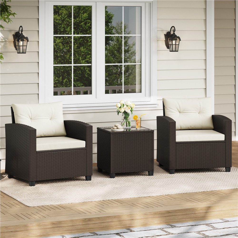 Yaheetech Gartenlounge-Set Gartenmöbel-Set aus 2 Sesseln & 1 Beistelltisch, Terrassenmöbel-Set Balkonset Rattan-Optik für Terrasse/Balkon/Garten
