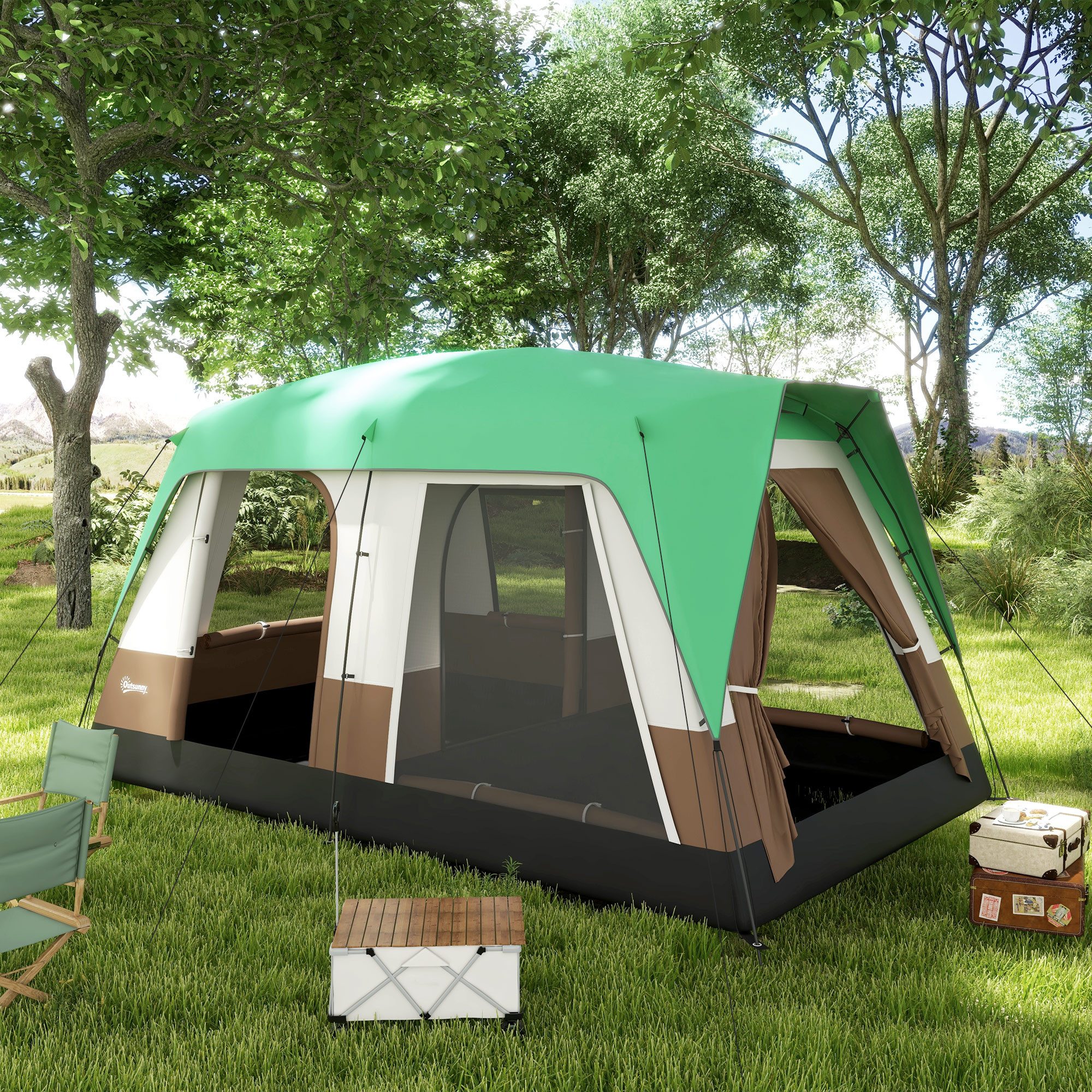Outsunny Tunnelzelt Campingzelt mit Lichthaken, Meshfenster, günstig online kaufen