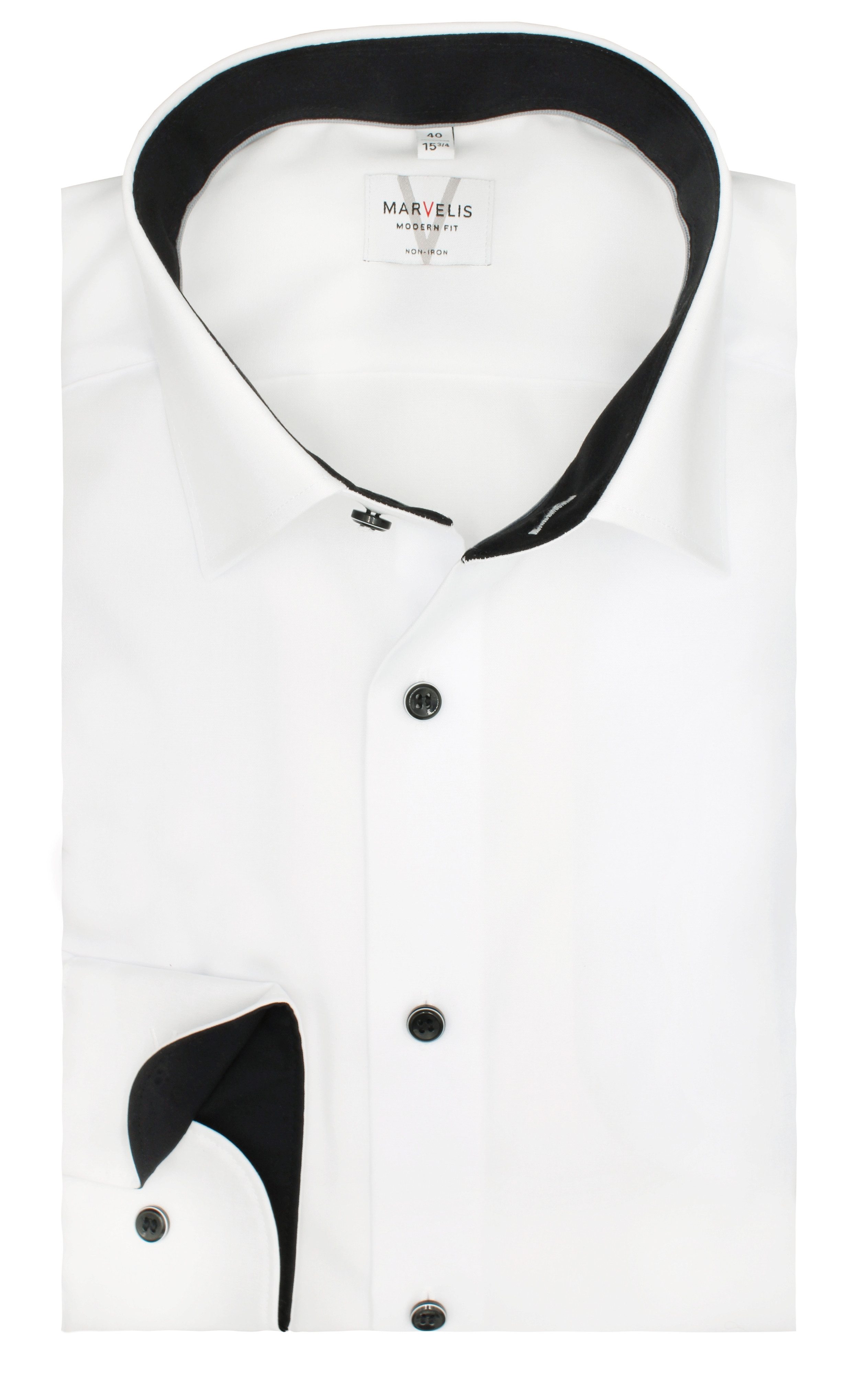 MARVELIS Langarmhemd Modern Fit, Langarm 64 cm, Bügelfrei, OHNE Brusttasche Einfarbig, 100 % Baumwolle