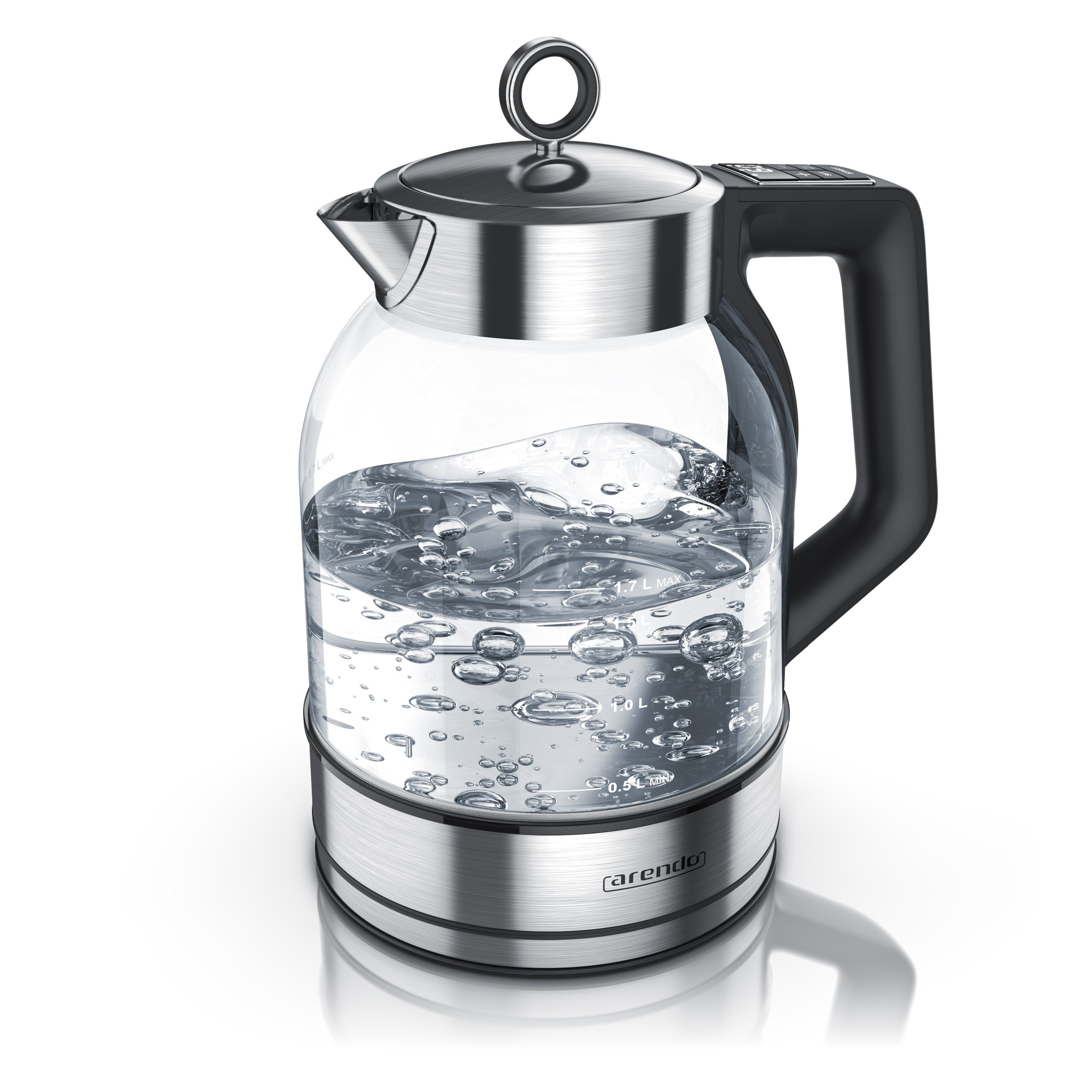 Arendo Wasserkocher Glas & Edelstahl, Temperatureinstellung, Teekocher, Temperaturanzeige, 1,7 l, 2200 W, Temperaturwahl 40° C - 100° C in 5°C-Schritten, Warmhaltefunktion