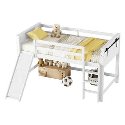 Tongtong Kinderbett 90*200cm Hochbett, Kinderbett, hohes Geländer, Grau/Weiß, Kinderbett mit Rutsche ausgestattet