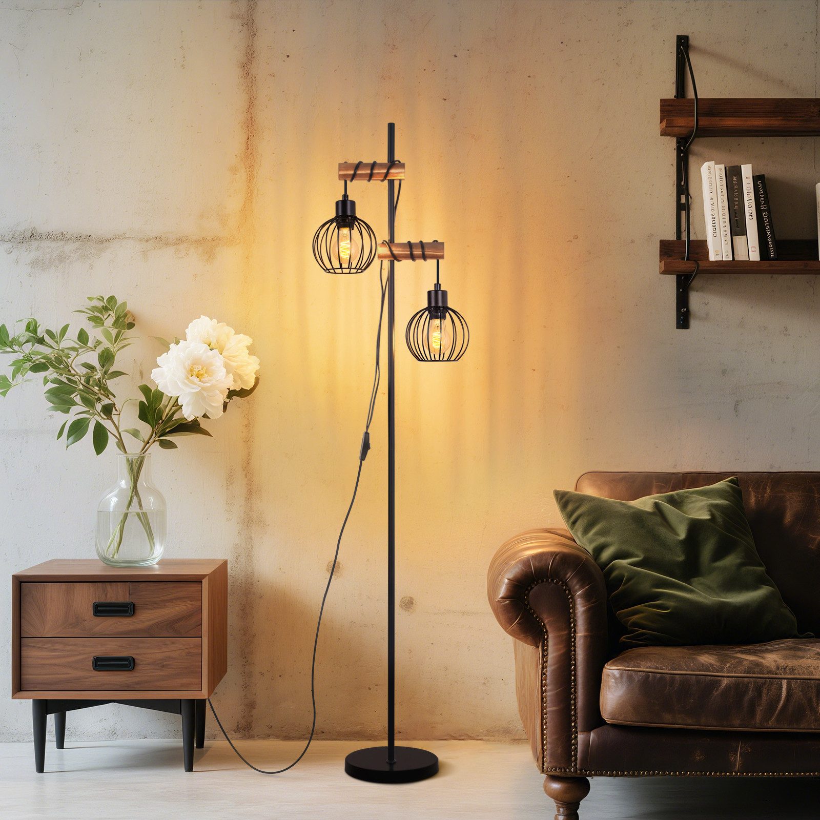 Nettlife Stehlampe Holz Vintage Wohnzimmer E27 günstig online kaufen