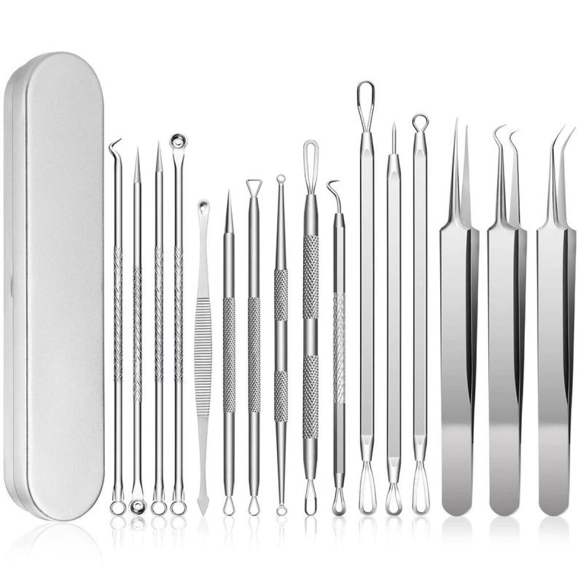 FELIXLEO Mitesserentferner Mitesserentferner-Set, 15-teilig, Pickelentferner-Set, Akne Werkzeuge, 1-tlg.