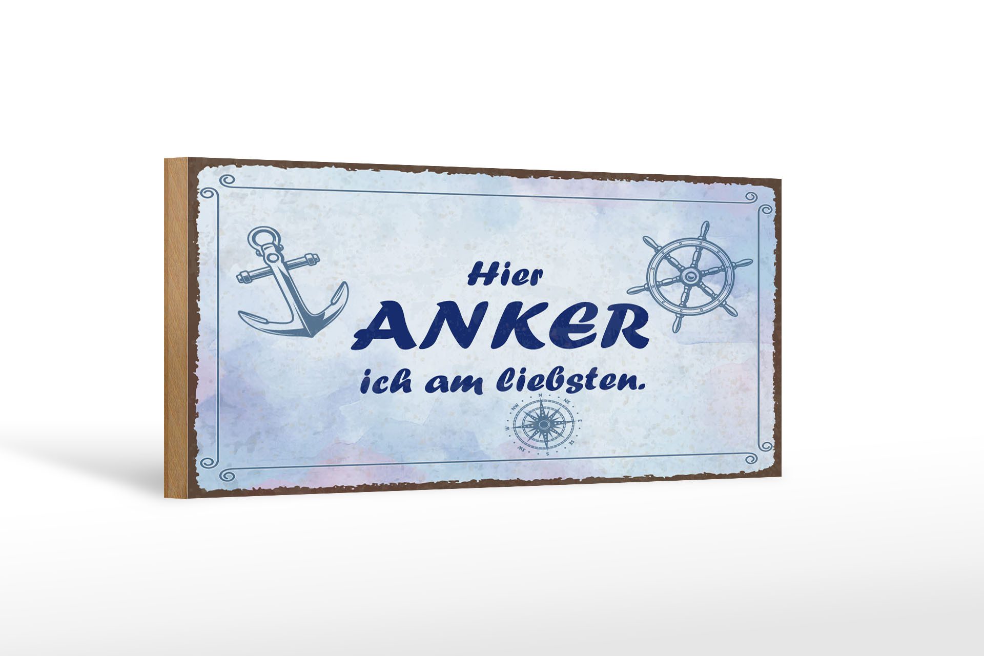 Holzbild Spruch 27x10 cm Hier Anker ich am liebsten