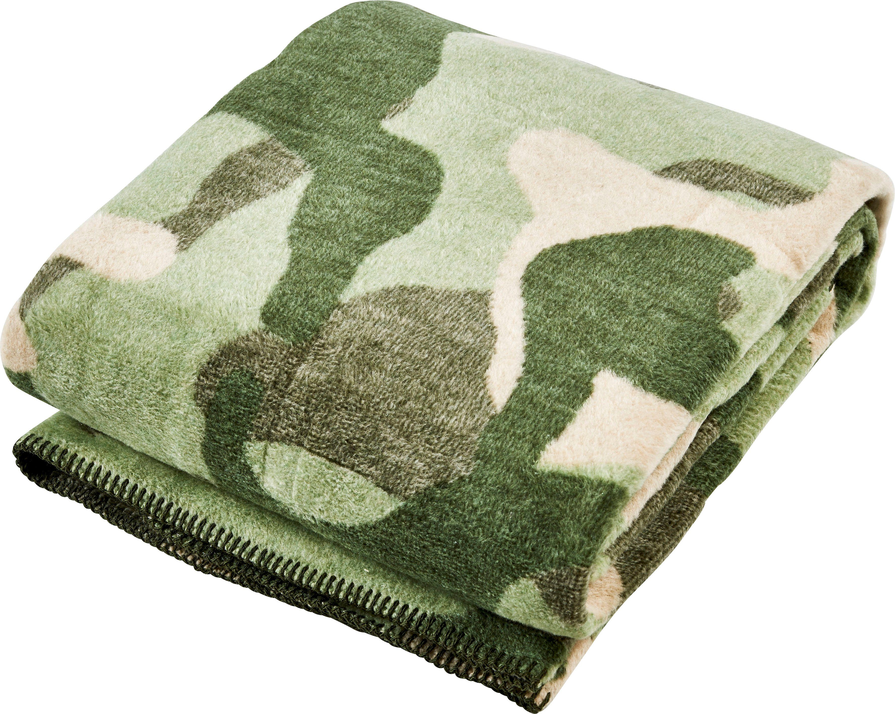 Wohndecke Camouflage, done.®, Wohndecke khaki/grün/beige Kuscheldecke mit einfassender Ziernaht