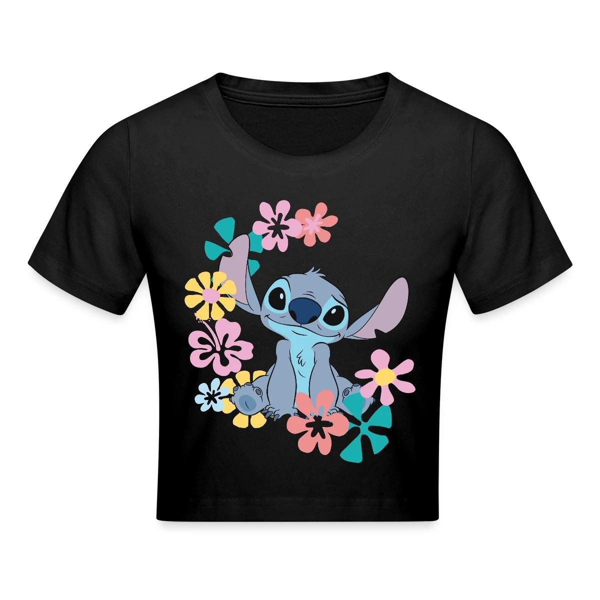 T-Shirt Lilo & Stitch, Stitch Mit Hawaiianischen Blumen Crop Top