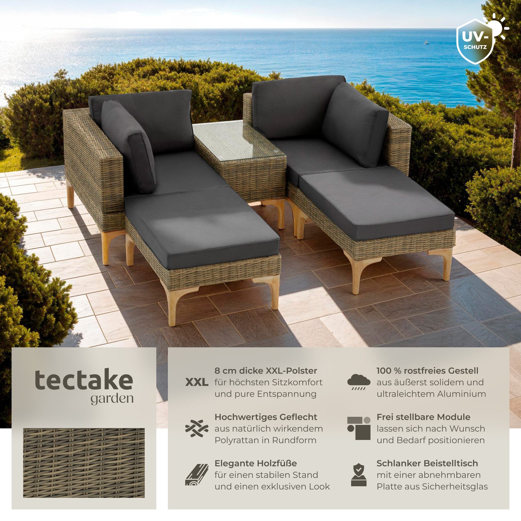 tectake Loungeset Rattan Lounge, (Set, 5-tlg), günstig online kaufen