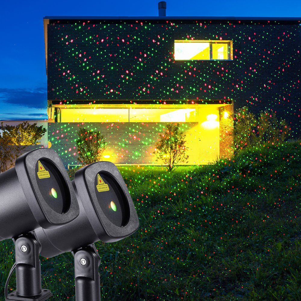 etc-shop Gartenstrahler, LED-Leuchtmittel fest verbaut, Rot, Grün, LED Effektscheinwerfer Erdspieß Laser Motiv