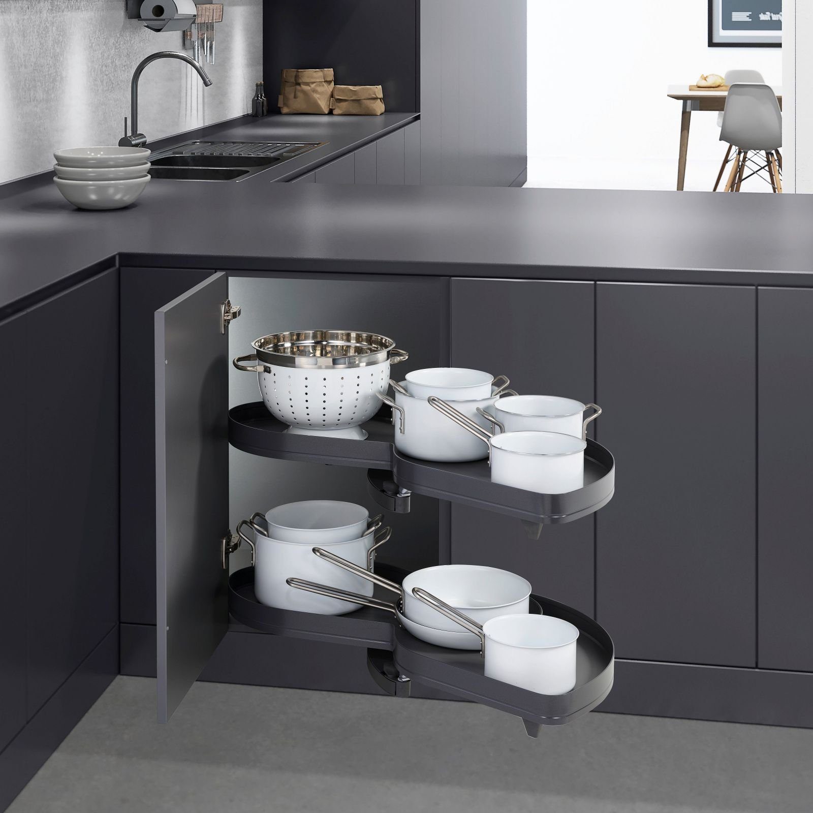 Kesseböhmer Auszugsboden Eckschrank-Schwenkauszug LeMans II ARENA pure anthrazit, für Türbreite 45 cm, rechts ausschwenkend